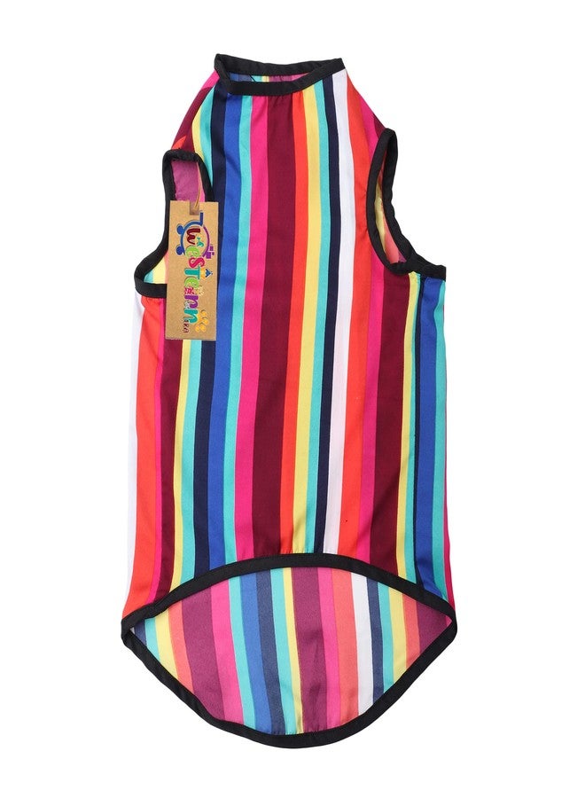 ويستيرن إرا تيشيرت قطني ناعم للكلاب بتصميم غربي أنيق، ملابس مريحة للكلاب، سترة بدون أكمام، طقم ملابس للجراء، ملابس (مخططة بالألوان) (متوسط) (18 بوصة) - Image 4